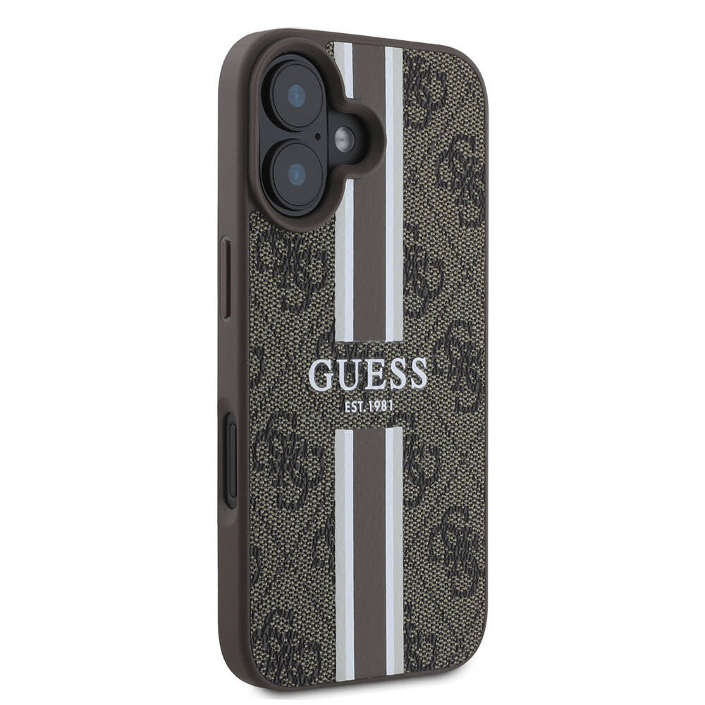 MagSafe cover til Apple iPhone 16, Guess, 4G Printed Stripes, Brun