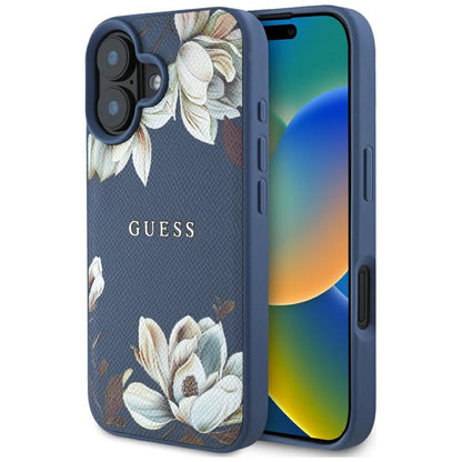 MagSafe cover til Apple iPhone 16, Guess, Grained Flowers, Blå