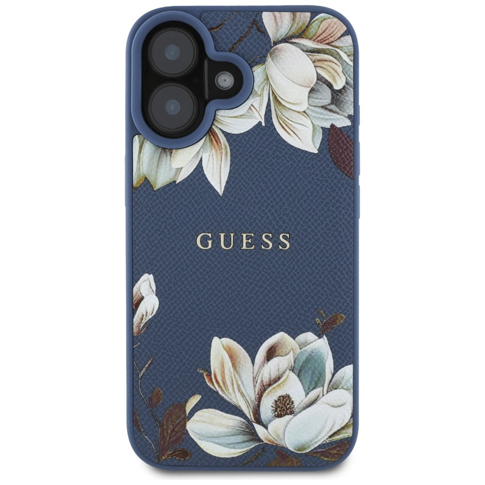 MagSafe cover til Apple iPhone 16, Guess, Grained Flowers, Blå