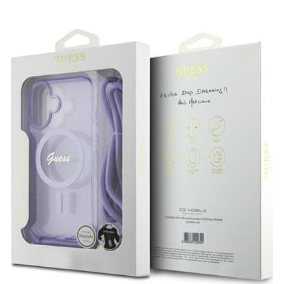 MagSafe etui til Apple iPhone 16, Guess, IML Crossbody Cord Script, Lilla