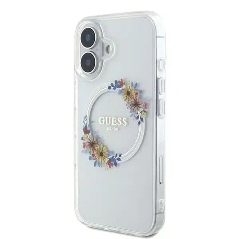 MagSafe cover til Apple iPhone 16, Guess, IML Flowers Wreath, Transparent