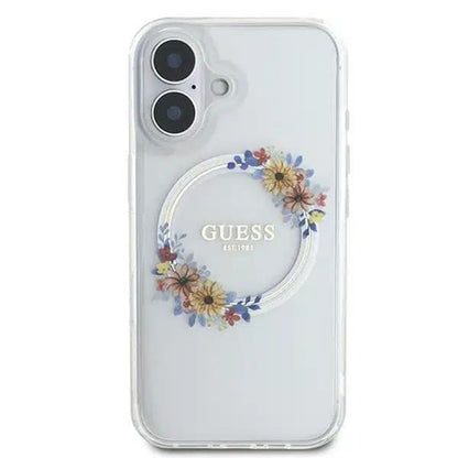 MagSafe cover til Apple iPhone 16, Guess, IML Flowers Wreath, Transparent