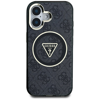 MagSafe Case for Apple iPhone 16, Guess, IML Glitter 4G Circle Triangle, Black