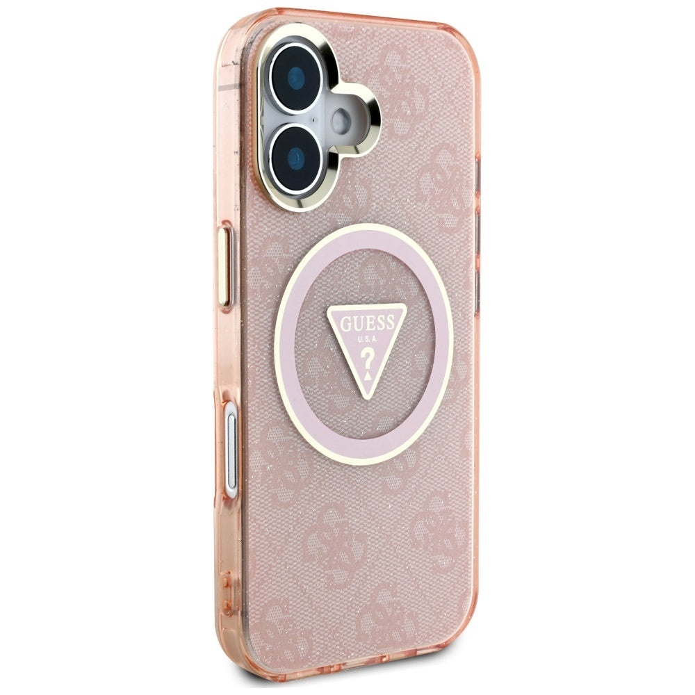 MagSafe cover til Apple iPhone 16, Guess, IML Glitter 4G Circle Triangle, Pink