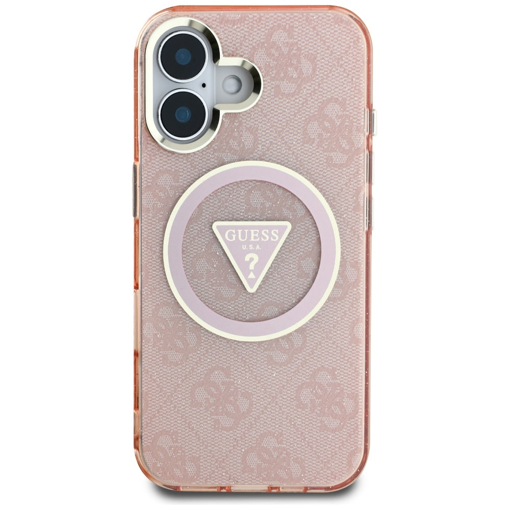 MagSafe cover til Apple iPhone 16, Guess, IML Glitter 4G Circle Triangle, Pink