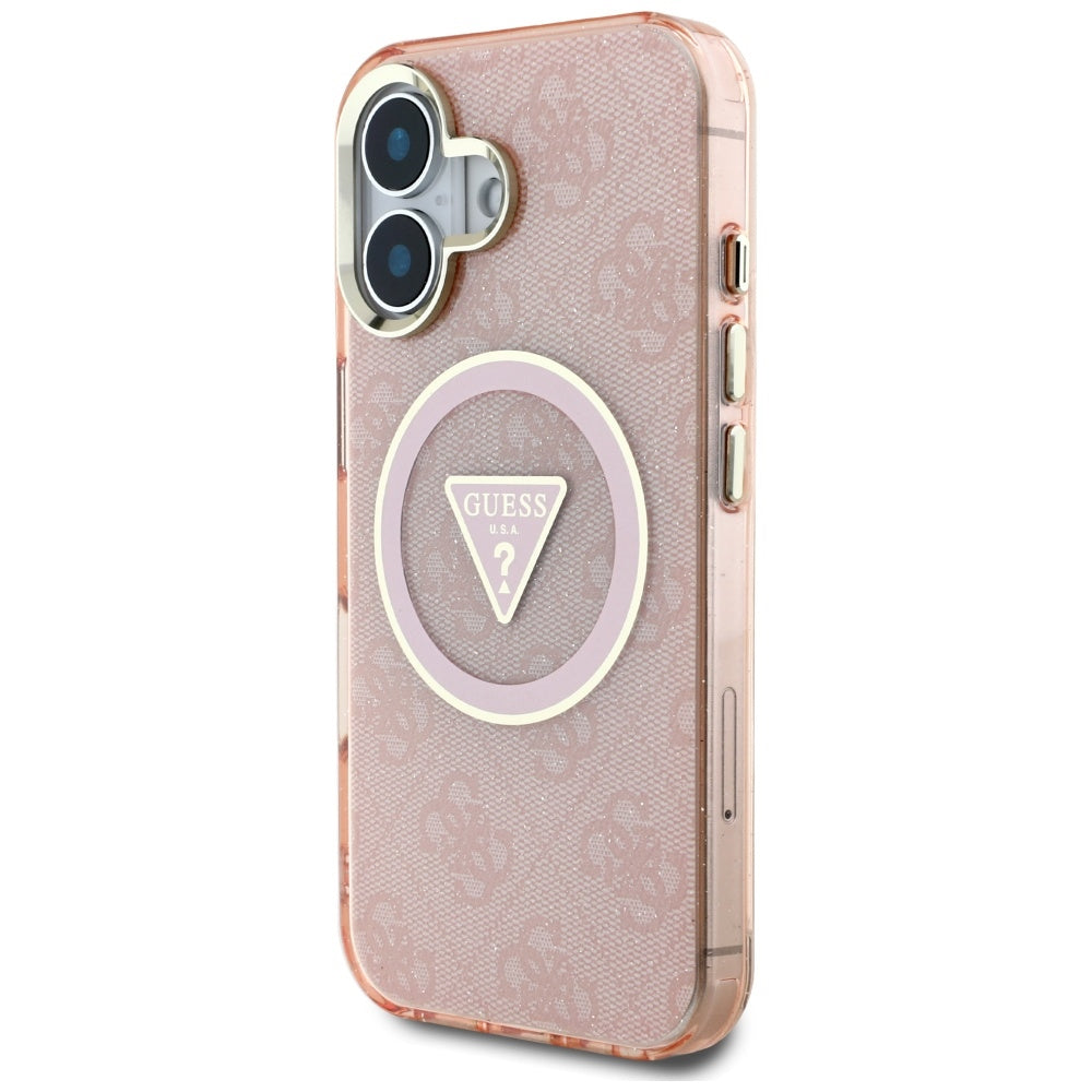 MagSafe cover til Apple iPhone 16, Guess, IML Glitter 4G Circle Triangle, Pink