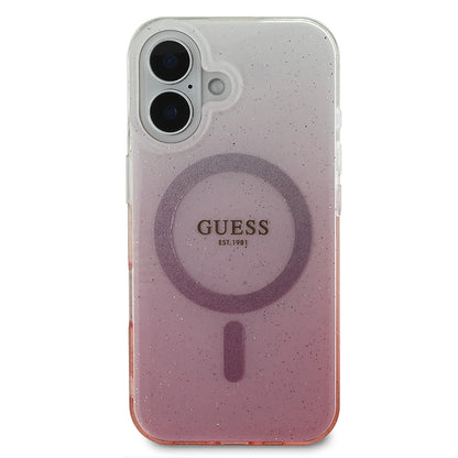 MagSafe Case for Apple iPhone 16, Guess, IML Glitter Gradient, Pink