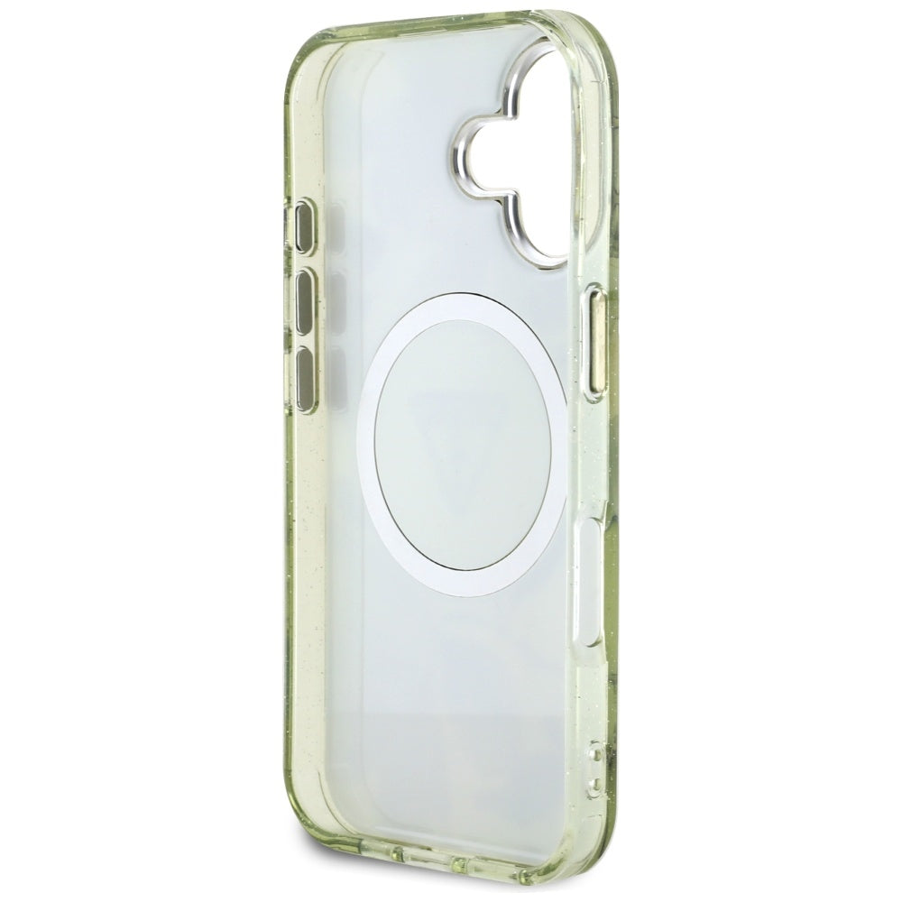 MagSafe cover til Apple iPhone 16, Guess, IML Metal Glitter Flowers Triangle, Grøn