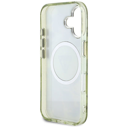 MagSafe cover til Apple iPhone 16, Guess, IML Metal Glitter Flowers Triangle, Grøn