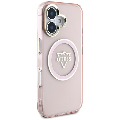MagSafe Case for Apple iPhone 16, Guess, IML Metal Mountain Logo, Pink