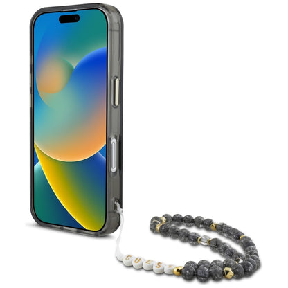 MagSafe cover til Apple iPhone 16, Guess, IML Palm Trees Triangle med Pearl Strap, Sort