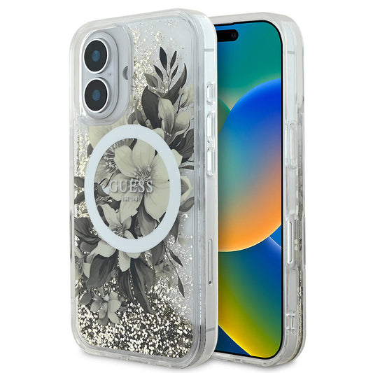 MagSafe cover til Apple iPhone 16, Guess, Liquid Glitter Flower, Beige