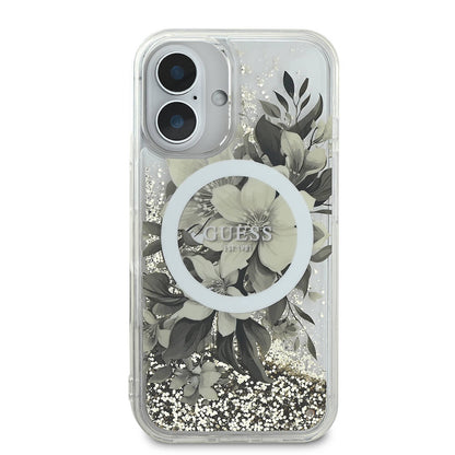 MagSafe cover til Apple iPhone 16, Guess, Liquid Glitter Flower, Beige