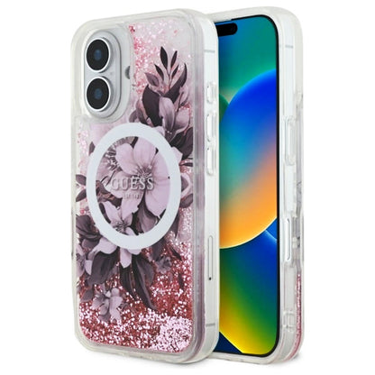 MagSafe cover til Apple iPhone 16, Guess, Liquid Glitter Flower, Pink