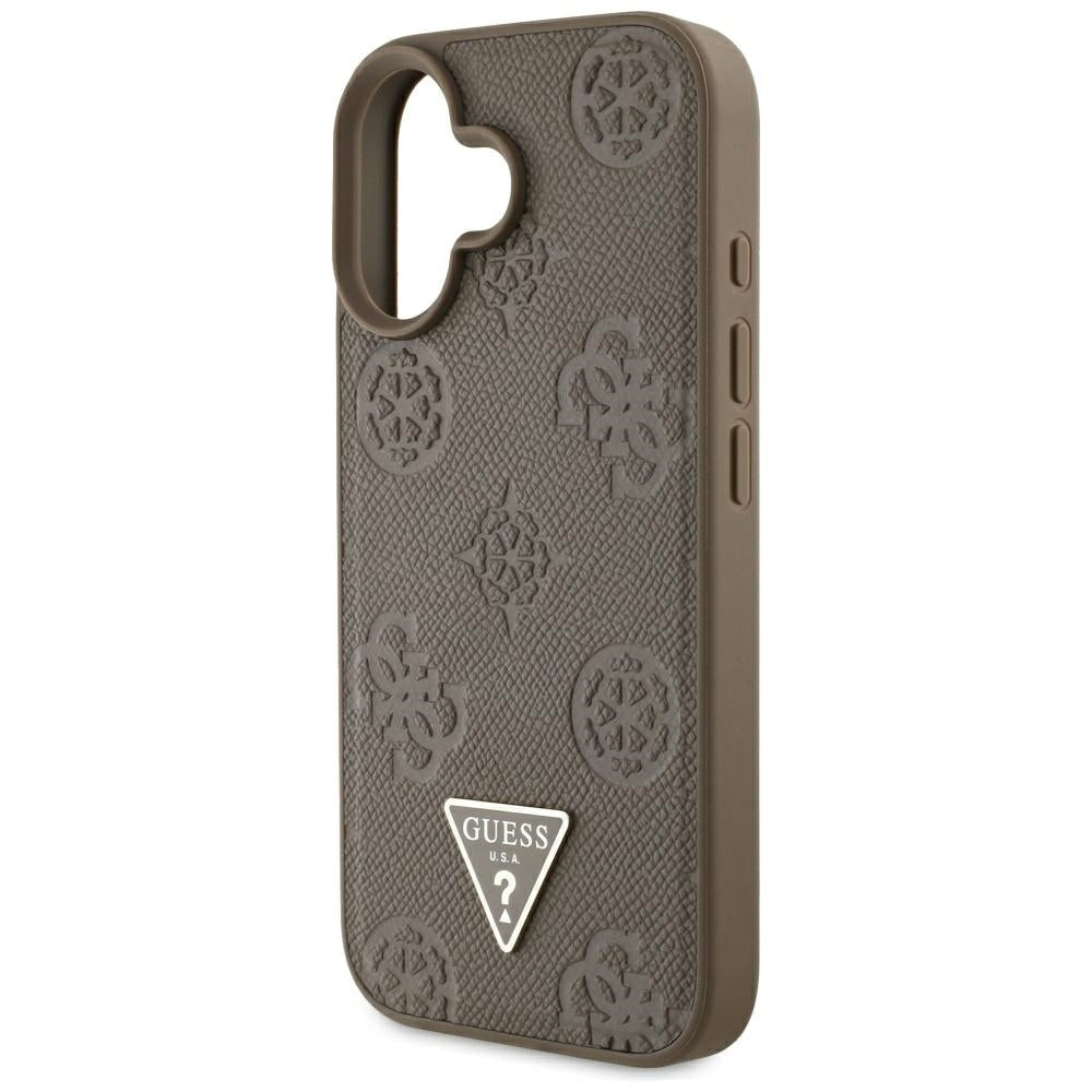 MagSafe Case for Apple iPhone 16, Guess, Peony Grained Hot Stamp Triangle, Brown