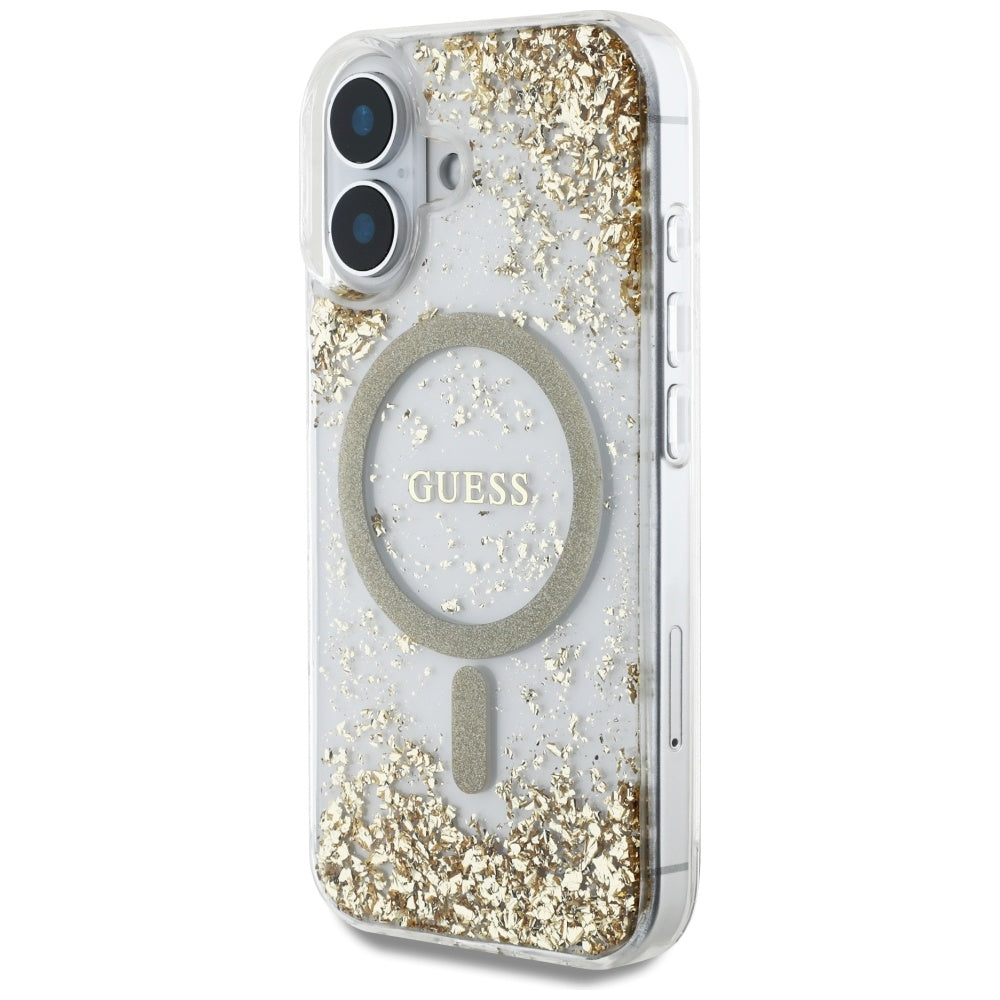 MagSafe cover til Apple iPhone 16, Guess, Resin Bottom Glitter, Gylden