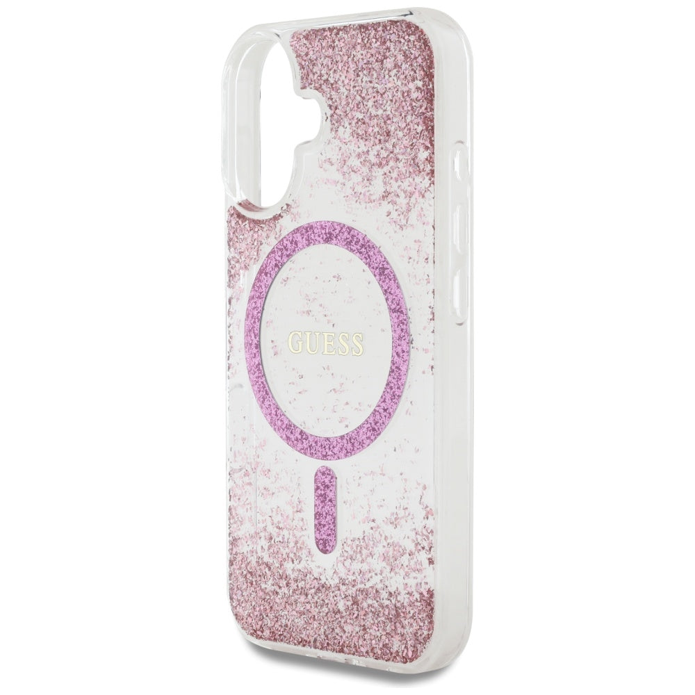 MagSafe cover til Apple iPhone 16, Guess, Resin Bottom Glitter, Pink