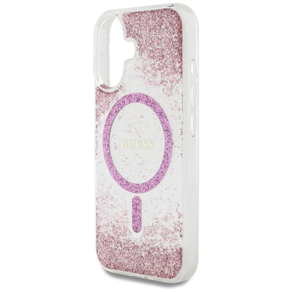 MagSafe cover til Apple iPhone 16, Guess, Resin Bottom Glitter, Pink