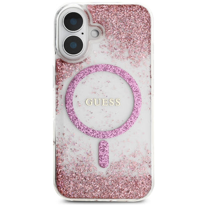 MagSafe cover til Apple iPhone 16, Guess, Resin Bottom Glitter, Pink
