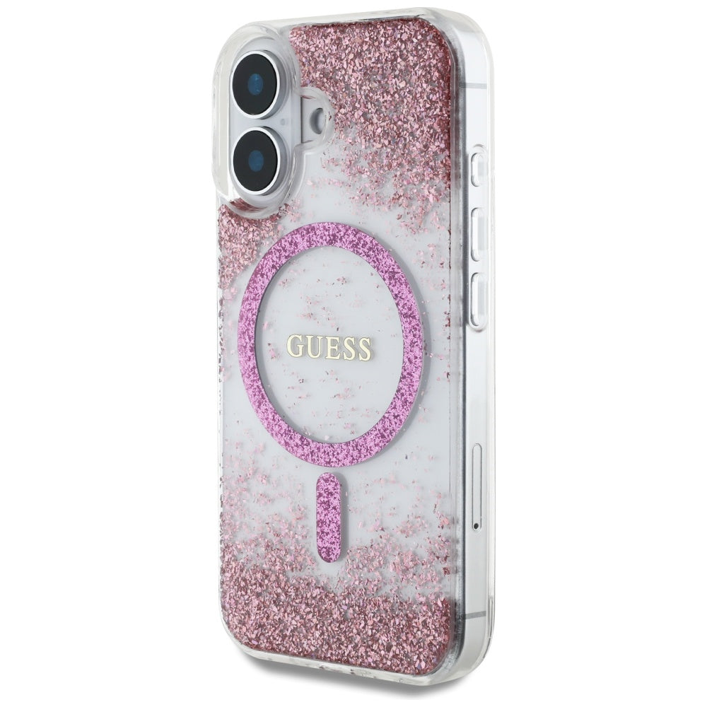 MagSafe cover til Apple iPhone 16, Guess, Resin Bottom Glitter, Pink