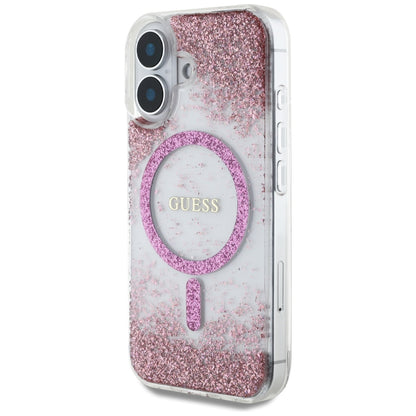 MagSafe cover til Apple iPhone 16, Guess, Resin Bottom Glitter, Pink