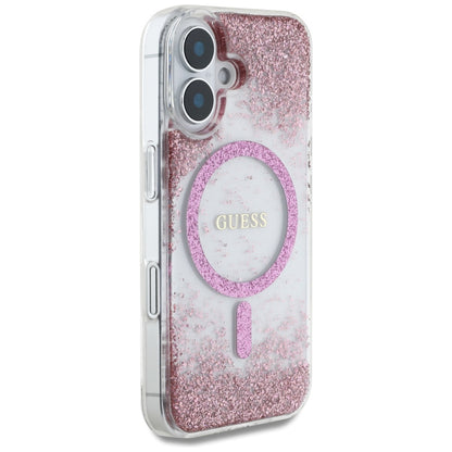 MagSafe cover til Apple iPhone 16, Guess, Resin Bottom Glitter, Pink