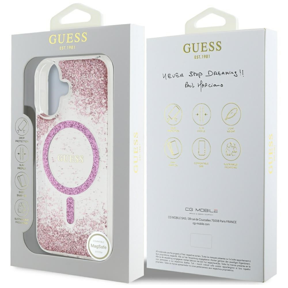 MagSafe cover til Apple iPhone 16, Guess, Resin Bottom Glitter, Pink