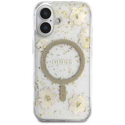 MagSafe cover til Apple iPhone 16, Guess, Resin Flowers and Glitter, Beige
