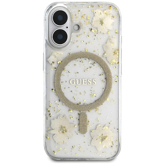 MagSafe cover til Apple iPhone 16, Guess, Resin Flowers and Glitter, Beige