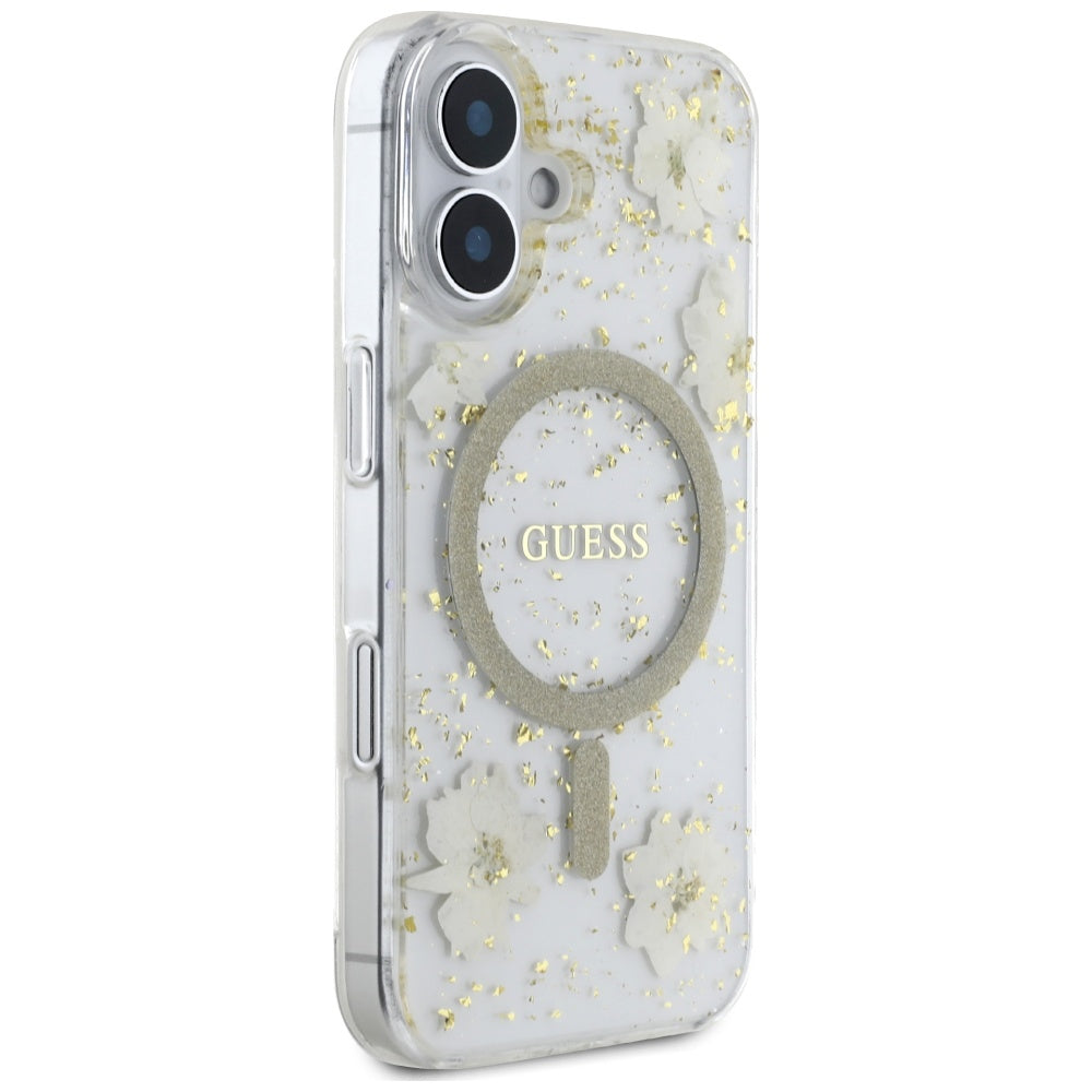 MagSafe cover til Apple iPhone 16, Guess, Resin Flowers and Glitter, Beige