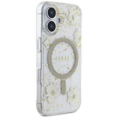 MagSafe cover til Apple iPhone 16, Guess, Resin Flowers and Glitter, Beige