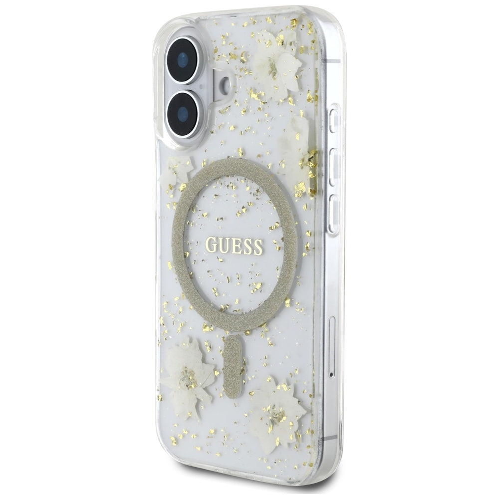 MagSafe cover til Apple iPhone 16, Guess, Resin Flowers and Glitter, Beige