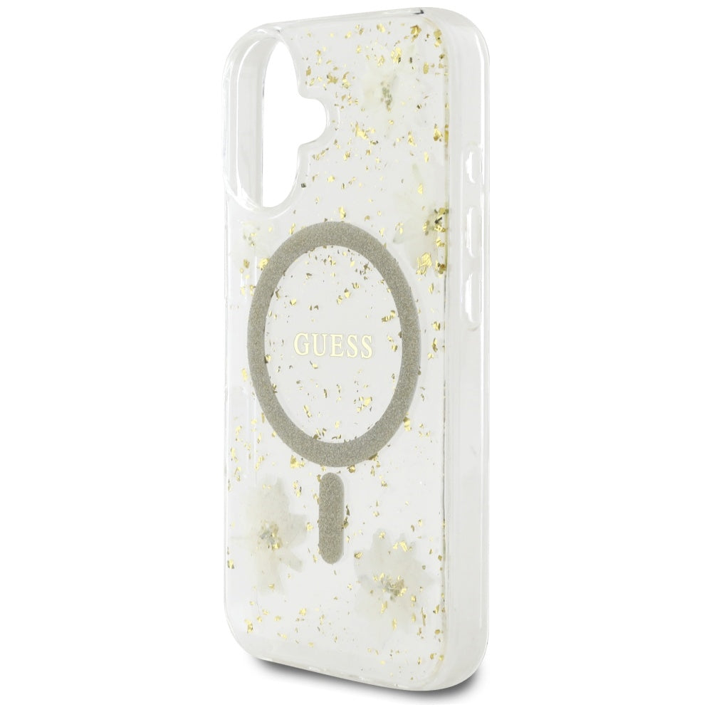 MagSafe cover til Apple iPhone 16, Guess, Resin Flowers and Glitter, Beige
