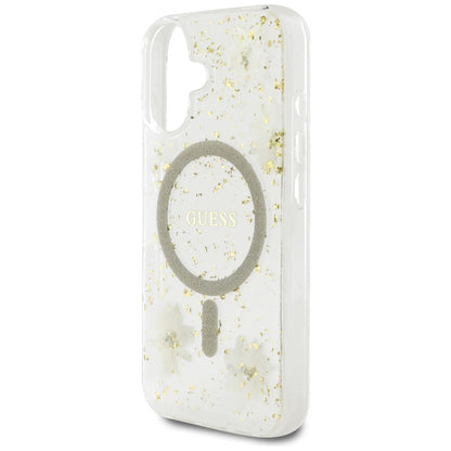 MagSafe cover til Apple iPhone 16, Guess, Resin Flowers and Glitter, Beige