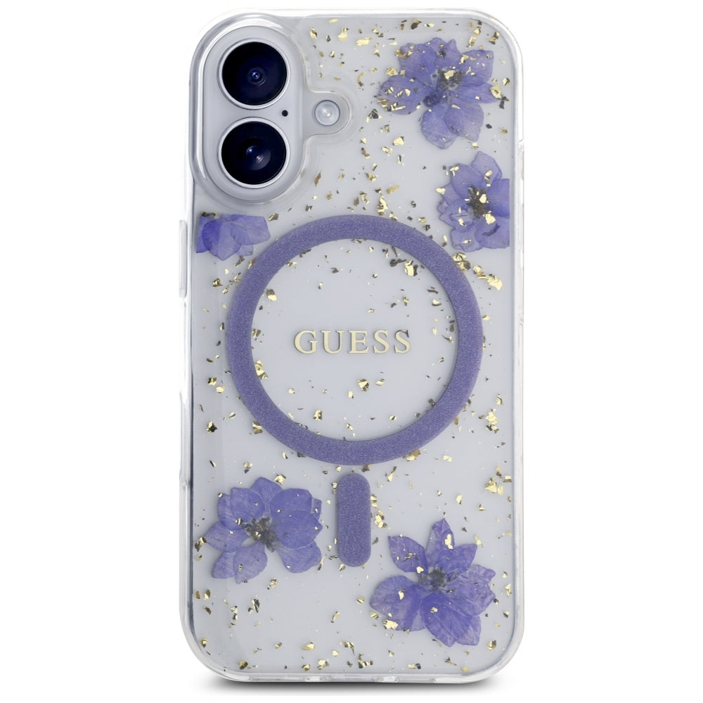MagSafe cover til Apple iPhone 16, Guess, Resin Flowers and Glitter, Lilla