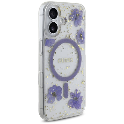MagSafe cover til Apple iPhone 16, Guess, Resin Flowers and Glitter, Lilla