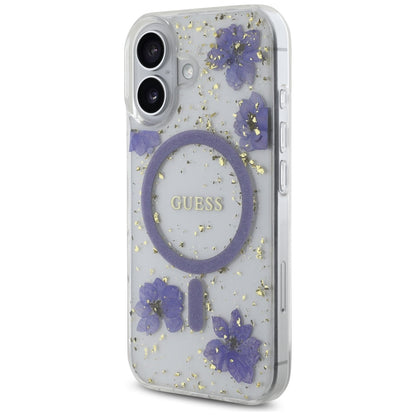 MagSafe cover til Apple iPhone 16, Guess, Resin Flowers and Glitter, Lilla