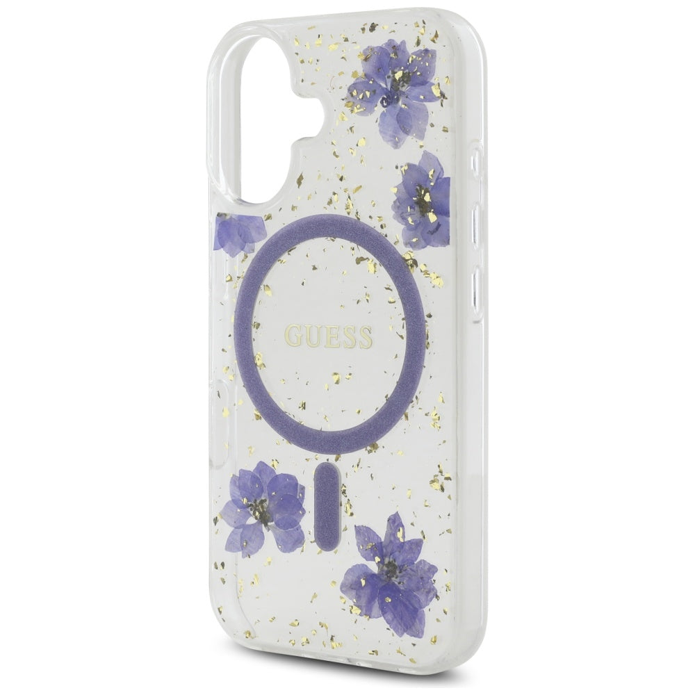 MagSafe cover til Apple iPhone 16, Guess, Resin Flowers and Glitter, Lilla
