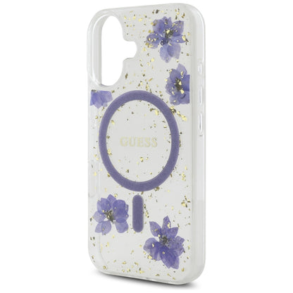 MagSafe cover til Apple iPhone 16, Guess, Resin Flowers and Glitter, Lilla