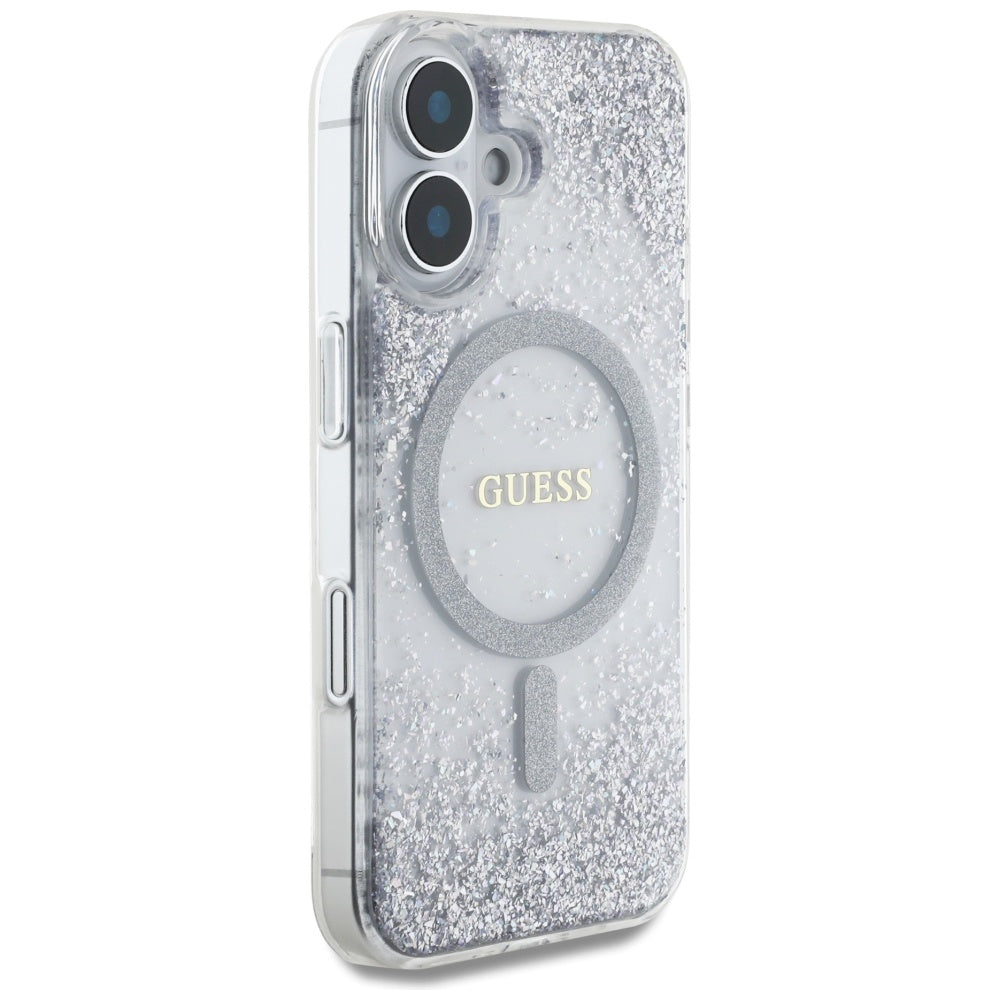 MagSafe Case for Apple iPhone 16, Guess, Resin Gradient Glitter, Silver