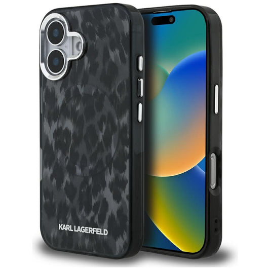 MagSafe cover til Apple iPhone 16, Karl Lagerfeld, IML Leopard Mønster, Sort