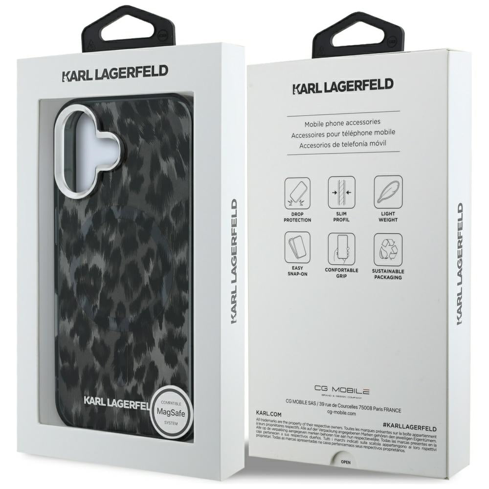 MagSafe cover til Apple iPhone 16, Karl Lagerfeld, IML Leopard Mønster, Sort