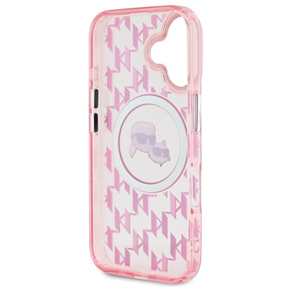 MagSafe Case for Apple iPhone 16, Karl Lagerfeld, IML Monogram Karl & Choupette's Heads, Pink