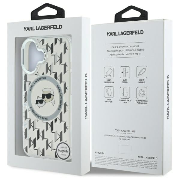 MagSafe cover til Apple iPhone 16, Karl Lagerfeld, IML Monogram Karl & Choupette's Heads, Transparent