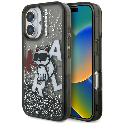 MagSafe cover til Apple iPhone 16, Karl Lagerfeld, Liquid Glitter Choupette Logo, Sort