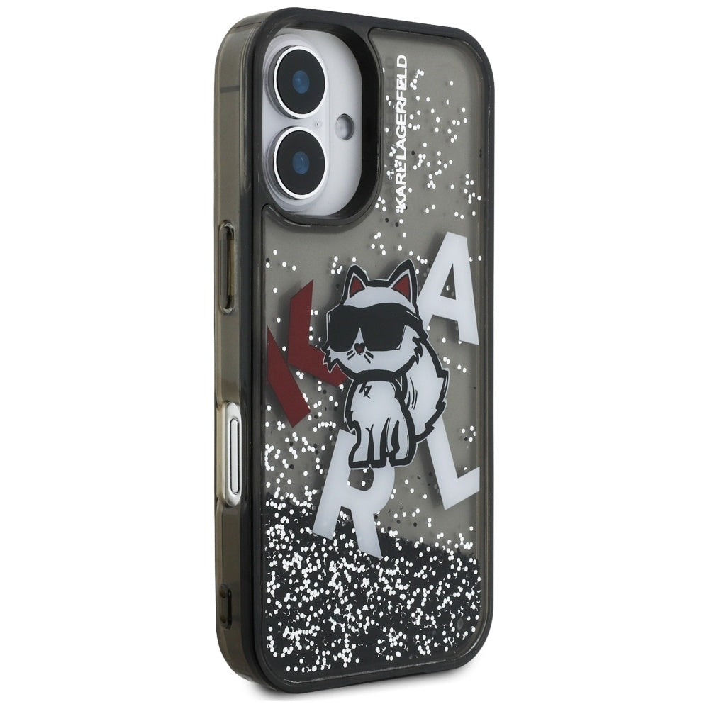 MagSafe cover til Apple iPhone 16, Karl Lagerfeld, Liquid Glitter Choupette Logo, Sort
