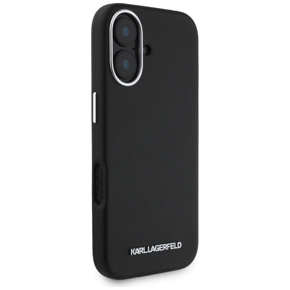 MagSafe cover til Apple iPhone 16, Karl Lagerfeld, Saffiano Full Wrapped Elongated Metal Logo, Sort