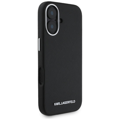 MagSafe cover til Apple iPhone 16, Karl Lagerfeld, Saffiano Full Wrapped Elongated Metal Logo, Sort