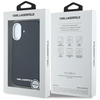 MagSafe cover til Apple iPhone 16, Karl Lagerfeld, Saffiano Full Wrapped Elongated Metal Logo, Sort