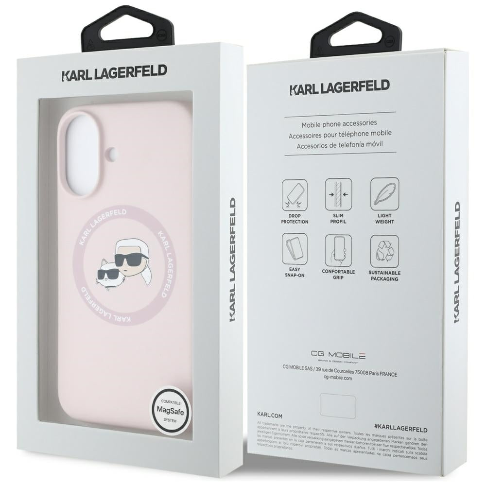 MagSafe cover til Apple iPhone 16, Karl Lagerfeld, Silicone Karl & Choupette's Heads, Pink